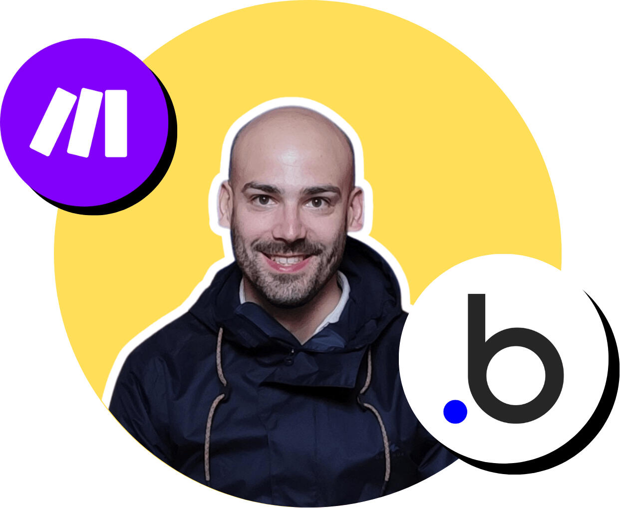 Profile picture surrounded by logos of nocode tools